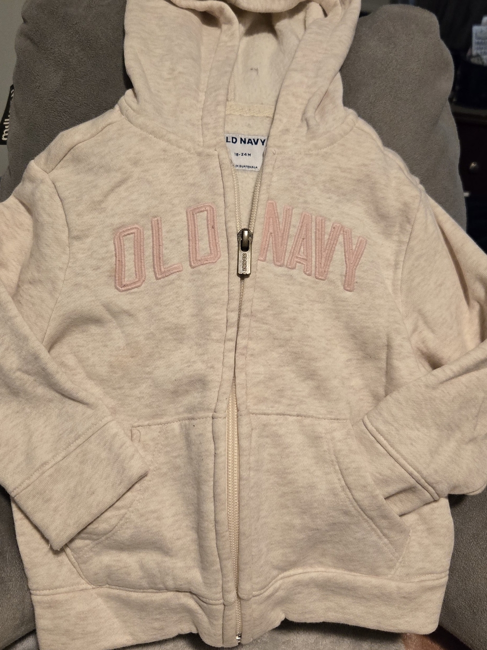 Old Navy Cream Hoodie with Pink Lettering